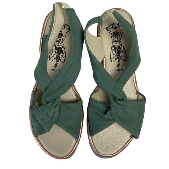 FLY London Women's Green Leather Cross Fabric Slip-On Sandals EU Size 40 - Picture 8 of 8